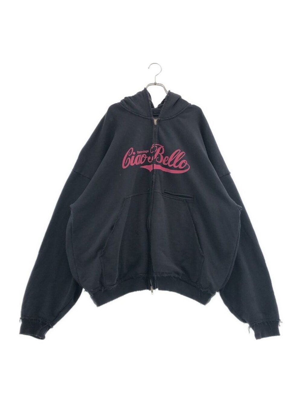 Balenciaga Ciao Bello Pulled Hoodie Distressed Zip Up Black XS